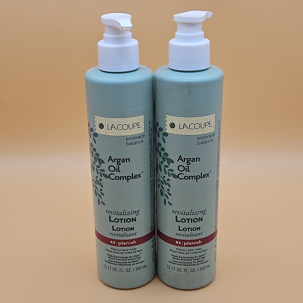 LaCoupe Argan Oil Complex Revitalizing Lotion Set 12oz Dovelok 2 Pack Lot